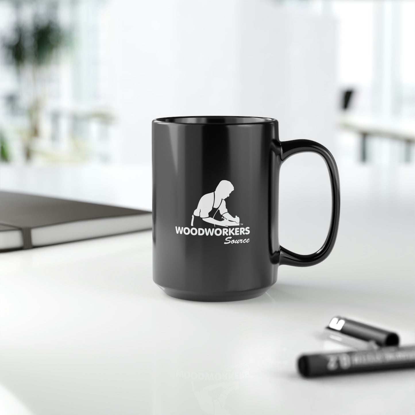 Woodworkers Source Black Coffee Mug, 15oz
